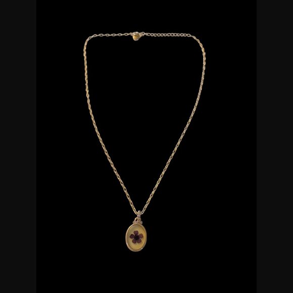 Sunstone Imports 14k Gold Plated Vintage Style Natural Pressed 1.5" Flower 20" - Picture 7 of 16